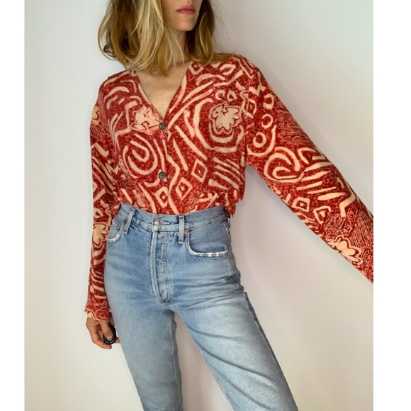 Vintage Boho Batik Silk Crop Top - Picture 2 of 15